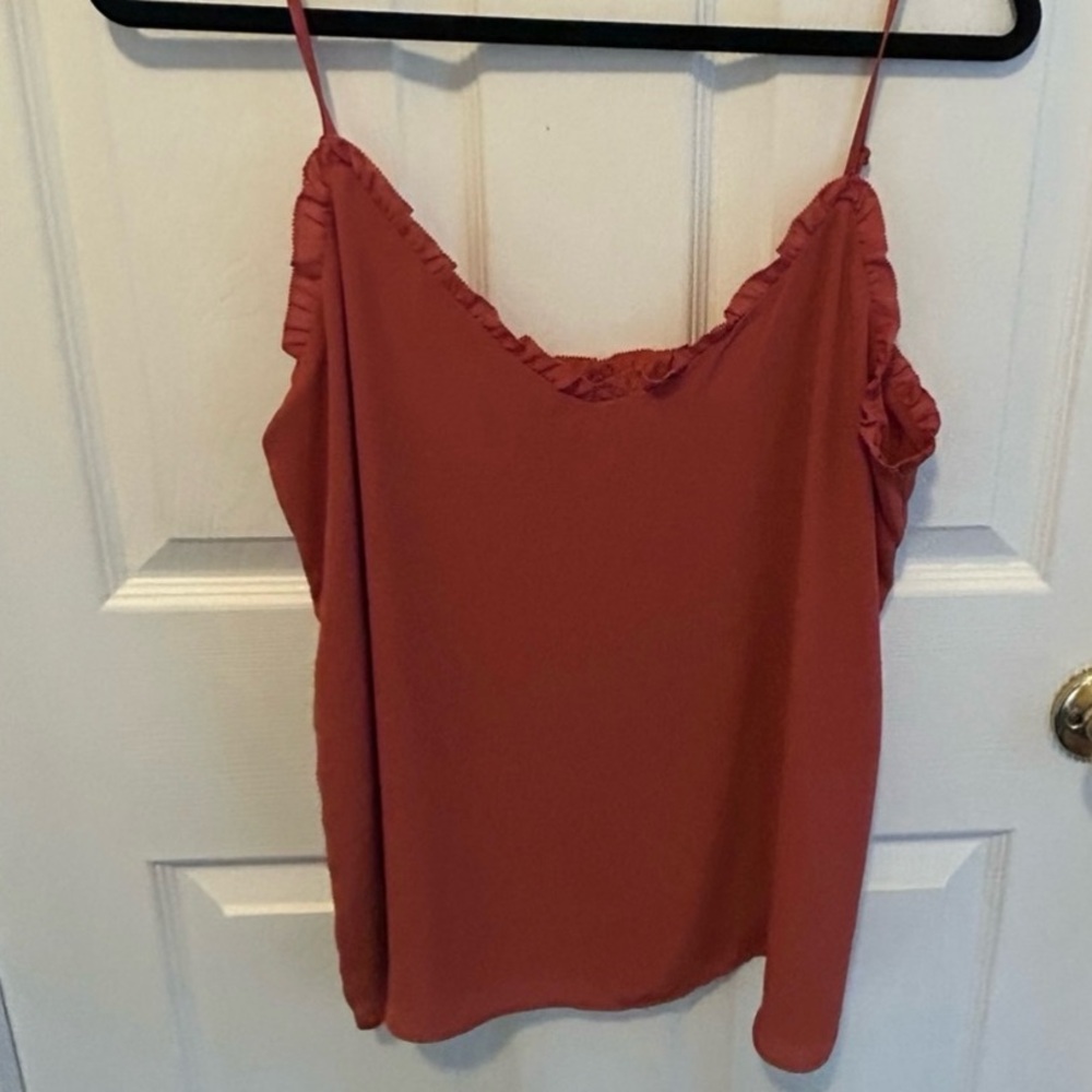 Loft Ruffled Spaghetti Strap Top - Rust